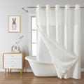 eachope Cream No Hook Waffle Weave Shower Curtain with snap-in Liner Replacement, 230GSM Waterproof Fabric Hotel Shower Curtain Set for Bathroom, Through Mesh Top Window,71Wx77H