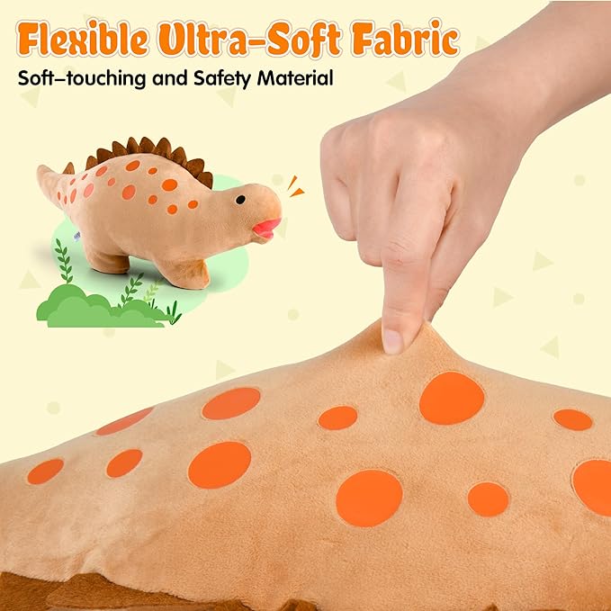 BB FUN HOUSE Dinosaur Pillow Plush, Stuffed Animal Birthday Gift Dino Decorative Throw Pillow for Kids Teens Adult Room Decor Soft Plushie Toy, Coffee