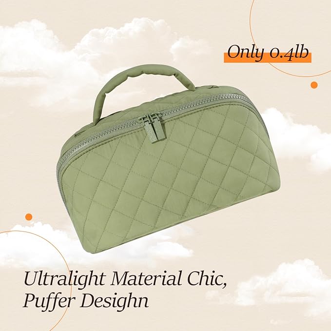 Petition Makeup Bag for Women, Wide Open Lay-Flat Cosmetic Case, Festivalment Makeup Bag, Spacious 180° Open Cosmetic Organizer for Toiletries & Brushes Large Capacity with Compartments (Green)