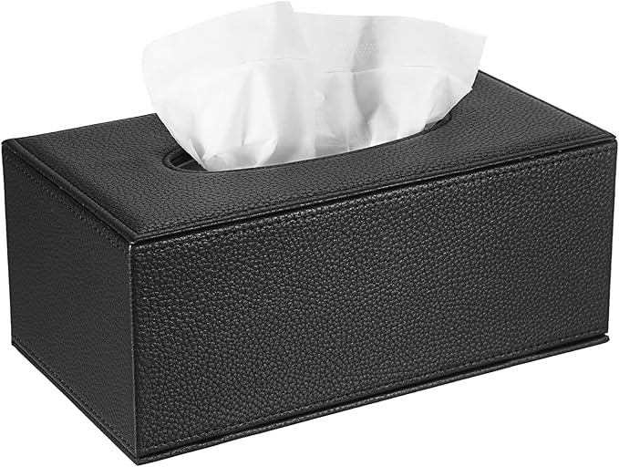 Sumnacon Tissue Box Cover Rectangle Tissue Box Stylish PU Tissue Box Holder with Magnetic Bottom, Decorative Leather Tissue Cover for Living Room Bathroom Table Desk Home Office Car, Black