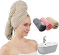 SURPRISE PIE Women Microfiber Hair Towel Wrap with Elastic Strap,Super Absorbent Anti Frizz Drying Turban for Curly, Long,Wet Hair- Beige
