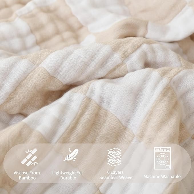 HardNok Ultra-Soft Checkered Muslin Baby Blanket - Swaddle & Crib, 43x43 (Cream)