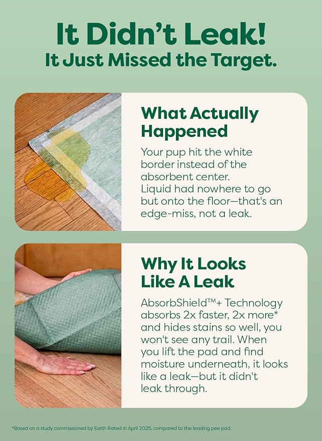 Earth Rated Max Absorbency Puppy Pee Pads for Dogs Absorbs 2X Faster & 2X More, Leak-Proof, Odor Control Potty Training, Unscented, Large, 22” x 23”, 75 Count