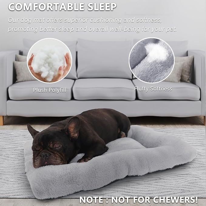 zihapgpzp 24 Inch Dog Crate Bed Washable, Comfort Fluffy Plush Dog Cushion Kennel Pad for Small Doggie and Cats, Non-Slip and Machine Washable Deluxe Pet Sleeping Mat, 24" x 18"x 2", Light Grey
