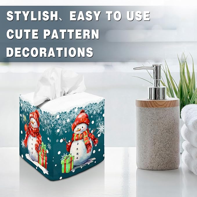 Tissue Box Cover Square Decorative Tissue Box Holder Cute Funny Cube Tissue Case Cover-Xmas Decor Christmas Snowman Tissue Box Cover