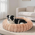 Vhen When Donut Dog and Cat Bed, Luxurious Comfortable Faux Rabbit Fur Pet Beds, Round Anti-Anxiety Calming Puppy Kitten Bed with Anti-Slip Bottom for Small Medium Large Dogs & Cats(36", Brown)