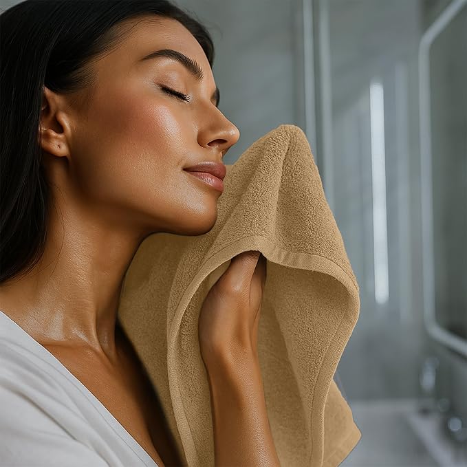 RIVERSIDE 12 Pack Washcloths - 12x12 Inches, 500 GSM, 100% Ring-Spun Cotton - Soft, Absorbent & Durable Face and Body Towels - for Bathroom, Spa, Gym, Makeup Removal & Everyday Use - Tan