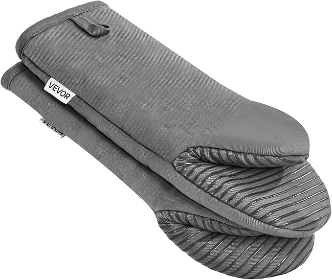 VEVOR Oven Mitts, Mini Oven Mitt Set with Non-Slip Silicone Strips, High Heat Resistant to 500℉, Lightweight Cotton Baking Mitts 13.07 x 6.1 inch with 2 No-Marks Hooks for Home, Kitchen, 2 Piece