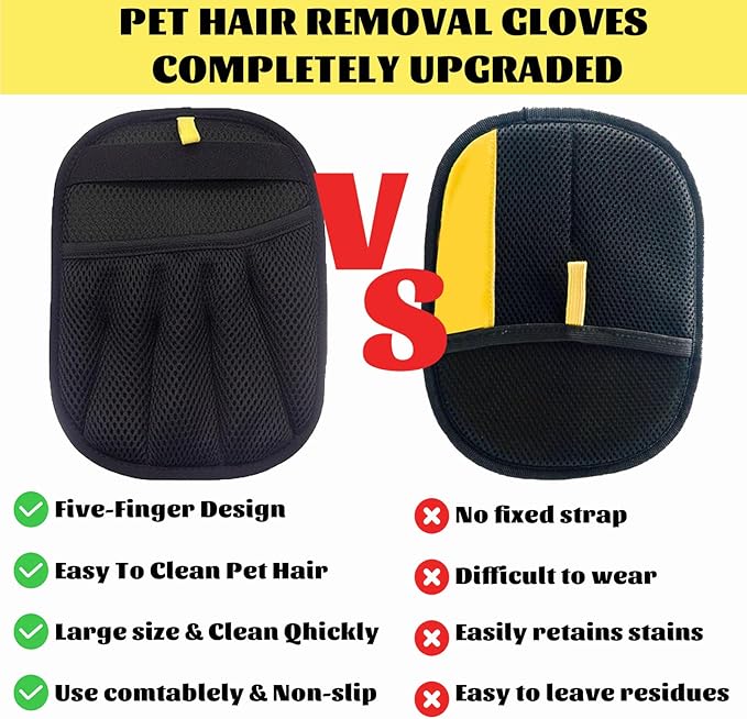Pet Hair Removal Gloves, Pet Grooming Gloves, Electrostatic Pet Hair Remover Glove for Dogs and Cats, Pet Hair Removal Tool for Furniture, Carpet, Car Seat, Clothes (2PCS)