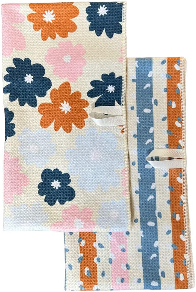 Desert Aqua 2 Pack Double Sided Kitchen Towels || Dish Towels ||Quick Dry || Designer Prints || Highly Absorbent || Hanging Hook (Rust)