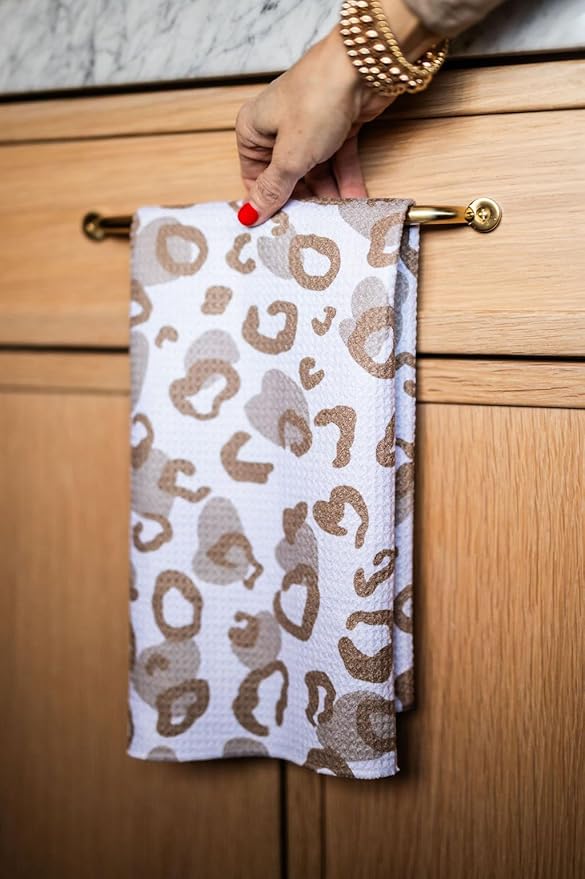 Desert Aqua || 2 Pack Double Sided || Waffle Weave Microfiber || Tea Towels || Highly Absorbent || Hanging Loop || Dish Cloths || Modern || Designer Prints || Double Sided || Cheetah & Stripes