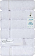 SALBAKOS 100% Turkish Cotton Hand Towel Set of 6 16x30 inch | Heirloom Quality | Hotel & Spa Collection | Ultra Soft, Super Absorbent, Long Lasting Hand Towels | Made in Turkey (White, 6 Hand Towels)