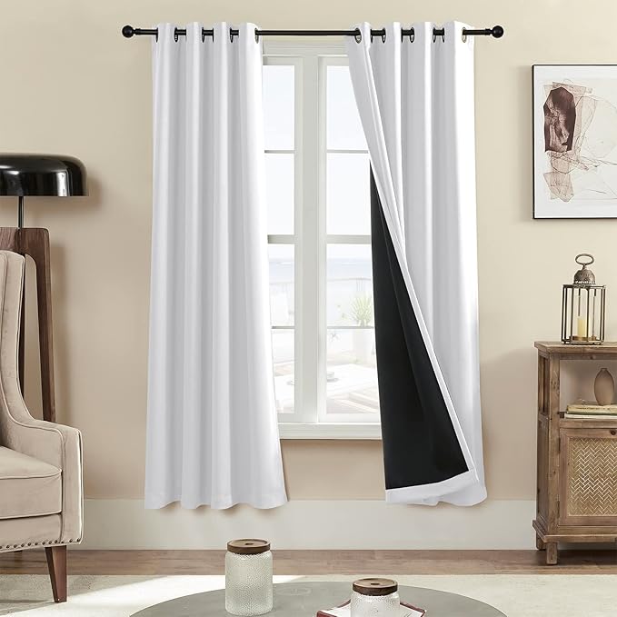 Rutterllow 100% Blackout Curtains 2 Panels, Full Shade 72 Inches Long Complete Drapes for Living Room, Thermal Insulated Bedroom Window Treatment Drapes (Greyish White,52x72 inch)