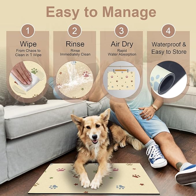 Pet Feeding Mat 12"x20"- Absorbent Dog Mat, Small Pet Food Mat, Rubber Pet Food Mat, Pet Food Mats for Floor Waterproof, Dog Water Matt for Sloppy Drinker, Cat Food Bowl Mat, Beige