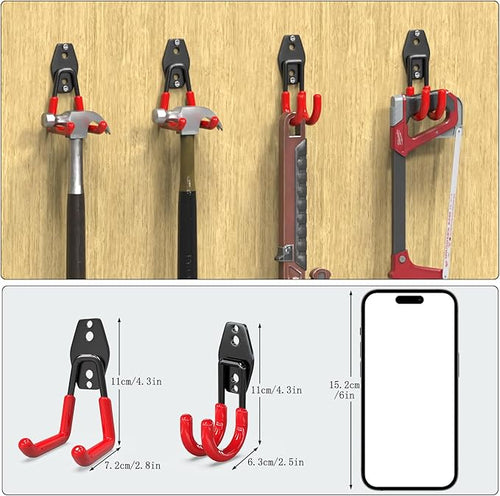 3-H Garage Wall Hooks 10 Pack, Heavy Duty Garage Hooks with Extra Welding Spots, Wall Mount Storage Organizer for Hanging Garden Lawn Tools, Chair, Shovel, Blower, Toolkit (red)