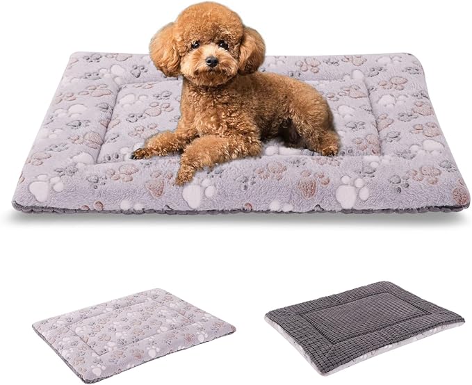 BVAGSS Reversible Dog Crate Pad, Memory Foam Pet Bed Mat, Soft Warm Machine Washable Sleeping Kennel Mattress for Small Medium Dogs XH079 (24''x18''x1.6'',Grey Paw)