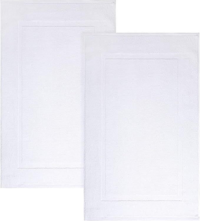 ELITE Emporium Home Collection 2-Piece Cotton Bathroom Mat Set, 21" x 34" - 100% Cotton, Absorbent, Quick-Dry, Bath Towel Mats for Floor, White [Not a Bathroom Rug]