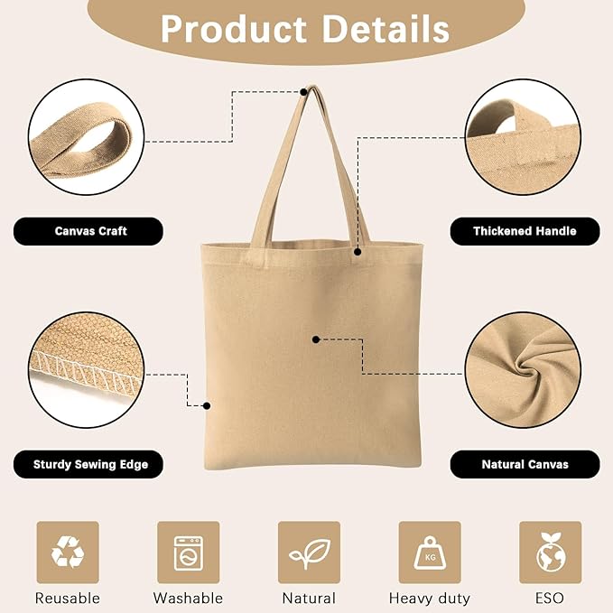 OKBA 10-Pack Blank Reusable Grocery Shopping Cloth Bags canvas tote bags Bulk DIY custom