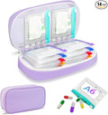 Weekly Pill Organizer 2 Times a Day - Timueetech A6 Waterproof 14 Pill Pouch Bags for Travel, BPA-Free Medicine Storage with Labels & Self-Sealing Design for Vitamins and Supplements, Purple