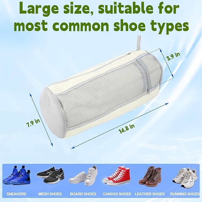 LOJWRY Shoe Bags for Washing Machine 2 Pcs XL, Shoe Laundry Bag for Washer 360°Deep Clean with Self-Locking Zipper, Effectively Protect Shoes Suitable for Sneaker, Tennis or Other Types(White)