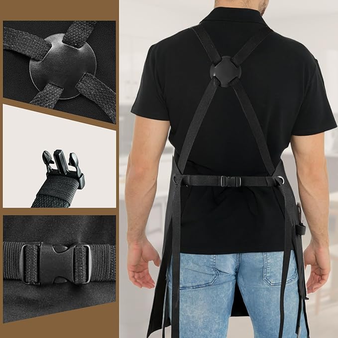 Professional Chef Apron for Mens, 100% Cotton Canvas, Kitchen Cooking BBQ Grilling Apron, Durable