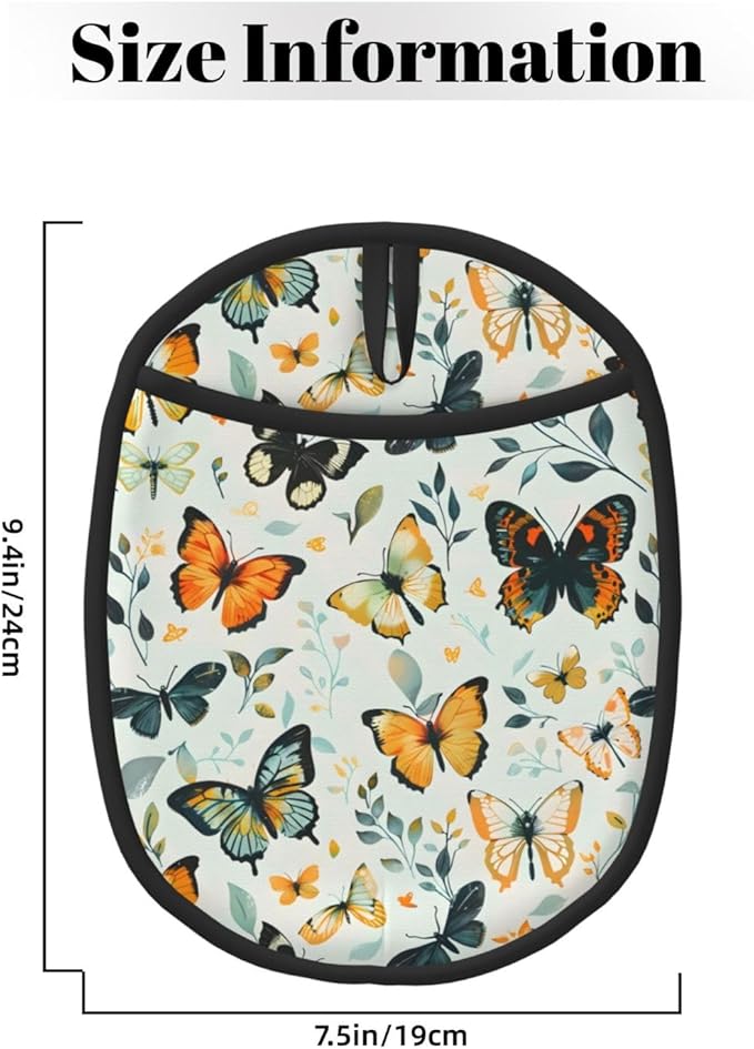 Pot Holders 2 Pack Silicone, Cotton Lining, Heat Resistant to 500°F (260°C), Non-Slip Grip, 7.5"x9.4" Oval Kitchen Hot Pads for Oven, Cooking (Butterflies, Potholders)