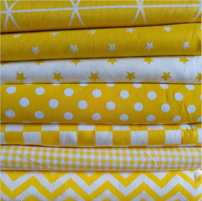 7Pcs 9.8" x 9.8"(25 * 25CM) Cotton Fabric DIY Making Supplies Quilting Patchwork Fabric Fat Quarter Bundles DIY for Quilting Cotton Patchwork Cushions (Yellow Mix, 9.8" x 9.8")