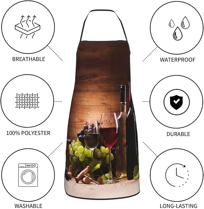 Vintage Glasses Wine Grapes Oven Mitts and Pot Holders with Apron Set of 5 Silicone Kitchen Mitten Gloves and Non-Slip Potholders Apron Set Heat Resistant Oven Gloves Hot Pads for Kitchen