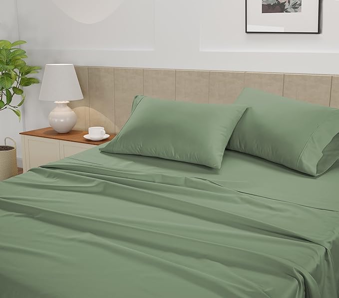 LANE LINEN Twin Sheets Set - 450 Thread Count 100% Cotton 3 Pc Twin Bed Sheets, Luxurious Satin Bedding, Breathable and Cotton Sheet - Iceberg Green