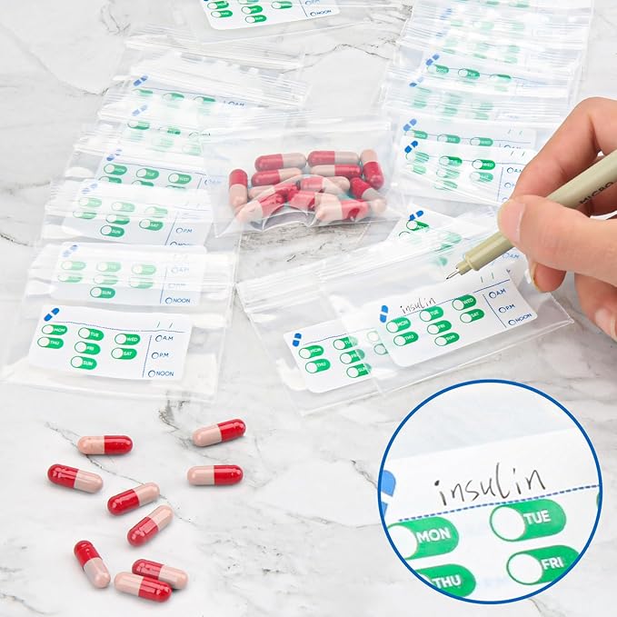 Pill Bags 500 Count - 3"X2.75" 3 Mil Small Ziplock Bags for Pills – BPA-Free Pill Pouches for Medicine, Pill Pack Storage & Medicine Pouch - Easy Label Pill Bags for Travel, Reusable Medicine Bags