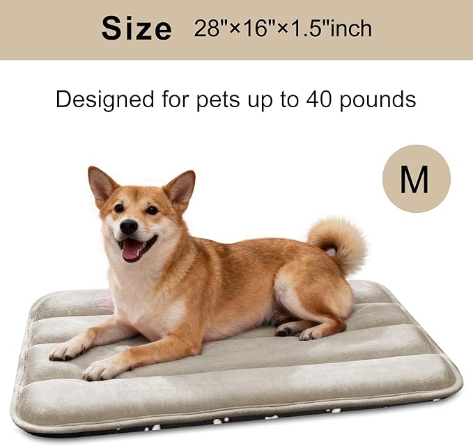 Fogkiss Dog Bed Mat, Reversible Dog Crate Pad with Washable Kennel Mat and Soft Foam, Flat Pet Bed for Dogs & Cats, for Crates Carriers & Travel (Light Brown, 28" L*16" W*1.5" Th)