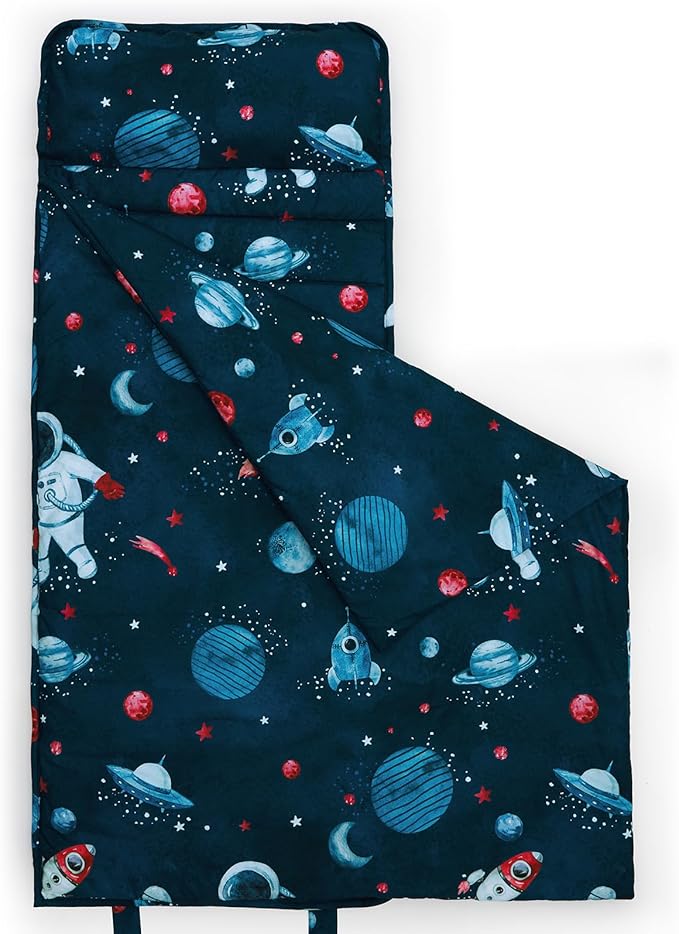 david's kids Toddler Nap Mat Set with Removable Pillow, Ultra Soft Slumber Bags for Boys，Perfect for Preschool, Daycare, Kids Sleeping Bags with Rollup Design, 50"x20", Space