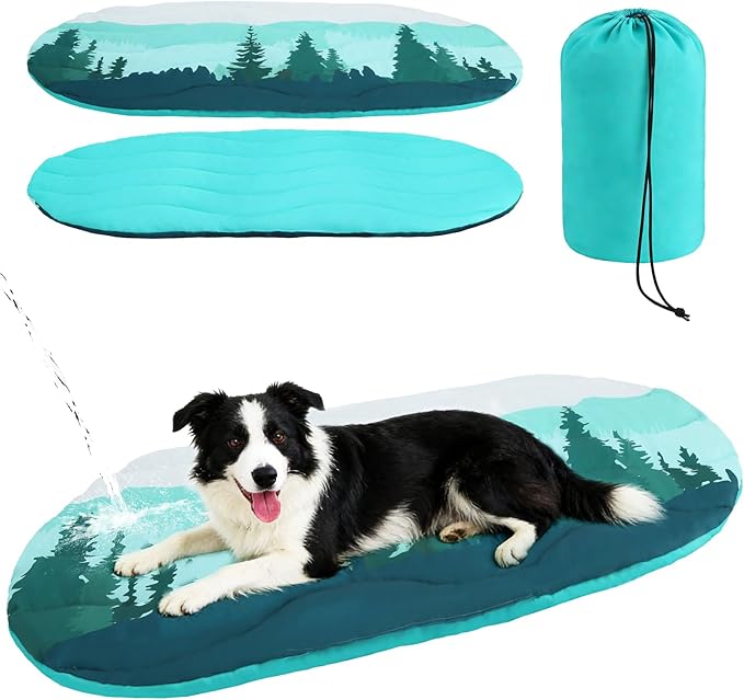 PUPTECK Reversible Outdoor Travel Dog Bed Waterproof, Camping Essentials with Carry Bag, Portable & Foldable Pet Pad Crate Kennel Mat for Large Medium Small Dogs, Travel Accessories, 43”x26” Blue