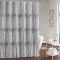 XOGUIBO Linen Ruffle Shower Curtain with Handmade Bow Tie, Vintage Farmhouse Shower Curtain for Bathroom, Grey 72" W x 72" H