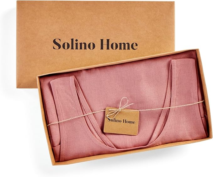 Solino Home Cross Back Linen Apron with Pockets for Gardening, Kitchen - Dusty Rose Pinafore Smock Apron 100% Pure Linen for Men & Women - Handcrafted from European Flax