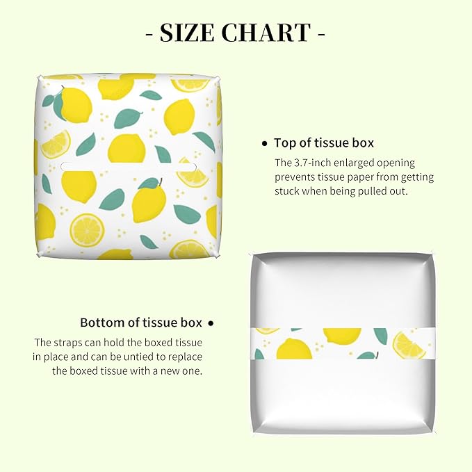 Lemon Citrus with Leaves Tissue Box Cover,Waterproof Leather Square Tissue Box Cover Case Facial Paper Organizer Dispenser Box Holder for Home Office Bathroom Vanity Countertop