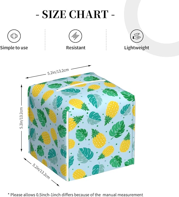 POIUBLE Pineapple and Tropical Leaves Tissue Box Cover Leather Tissue Box Holder Square Facial Paper Organizer Dispenser for Bathroom Kitchen Bedroom Vanity Countertop Night Stands