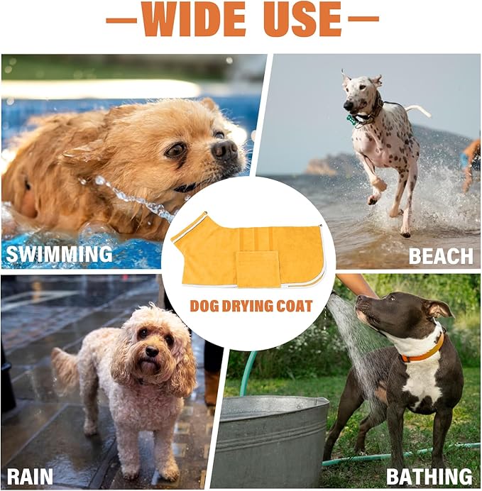 HhiMyOct Dog Robe - Fast Drying Towel - Microfiber Super Absorbent Pet Bathrobe, Adjustable Collar & Belly Strap (Yellow, Medium)