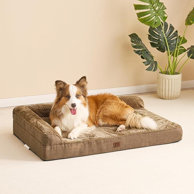 EHEYCIGA XXL Dog Bed Memory Foam, Orthopedic Giant Dog Bed Jumbo with Washable Removable Cover, Waterproof Pet Sofa Couch with Nonskid Bottom, 48x35x7.5, Camel