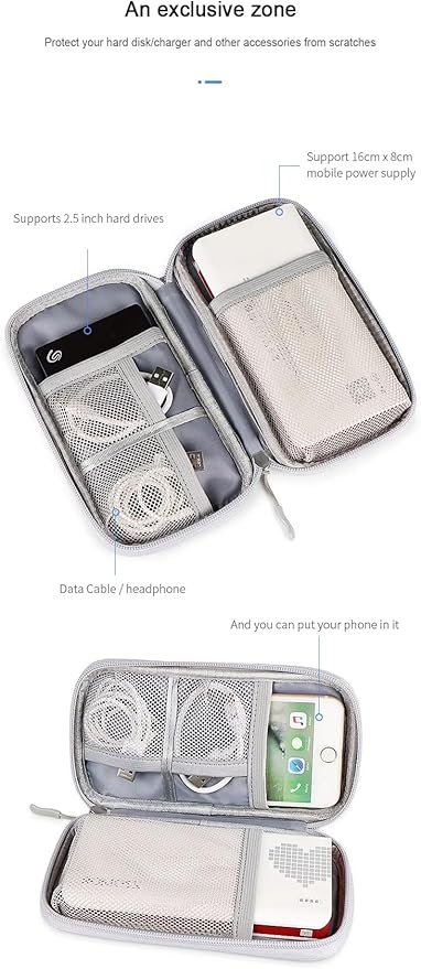 Portable Tech Accessories Organizer – Travel Cable, Charger, and Gadget Storage Carrying Case Navy Blue, Black and Grey (Light Gray)