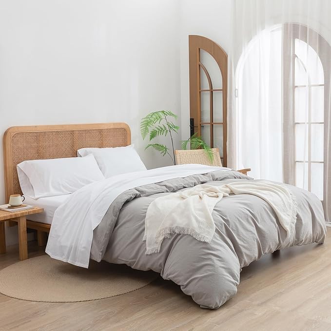 BESTOUCH Sheet Set 100% Washed Cotton Linen Feel Super Soft Comfortable Chic Lightweight 3 Pcs Home Bedding Set Solid Bright White Twin