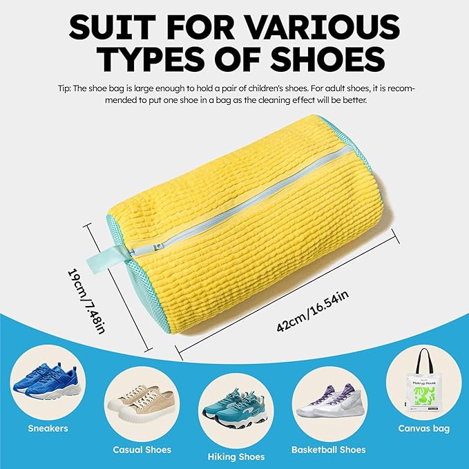 Laundry Shoe Bag Washer & Dryer: Shoe Washing Machine Bag - 3 Packs Reusable Shoe Cleaning Bag for Sneaker Tennis Shoes Unstain Cleaner Kit(Yellow 2 Pcs & 1 Pcs Dryer Bag)