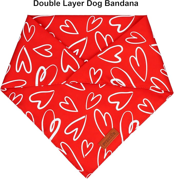 PTDECOR Valentine Dog Bandana, Reversible Holiday Dog Scarf, Multi Size Offered, Heart Valentine Bandanas for Medium Large Dogs Pets (Large)