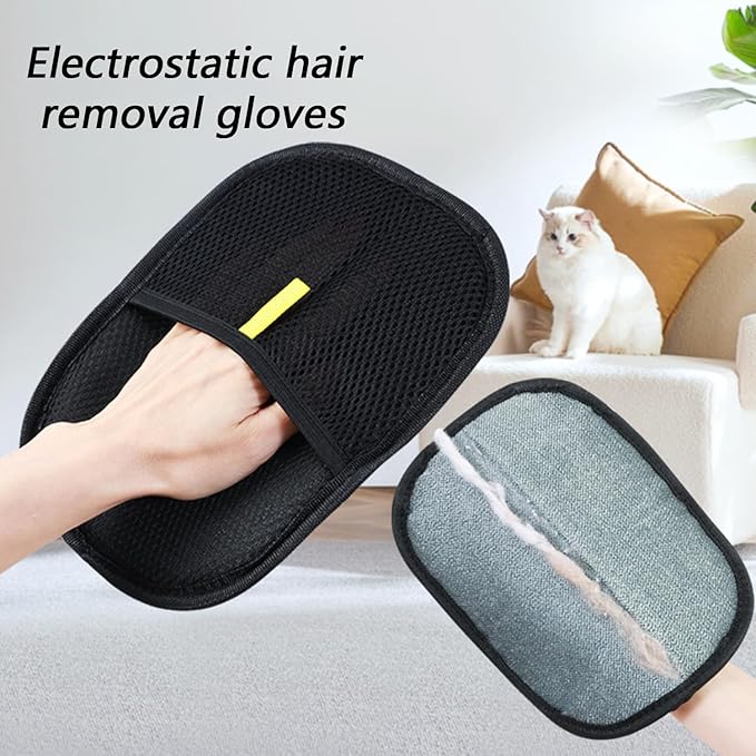 sinirttou Pet Hair Remover Gloves for Cats & Dogs, Electrostatic Pet Hair Removal Gloves Brush for Pets Hair, Upgraded Animal Fur Removal Tool (Black, 1Pcs)