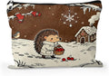 Cafl Hedgehog Winter Snow Makeup Bag Travel Large Cosmetic Bag Organizer toiletry Essentials Jewelry Zipper Bag Gift For Women -10×8 inch