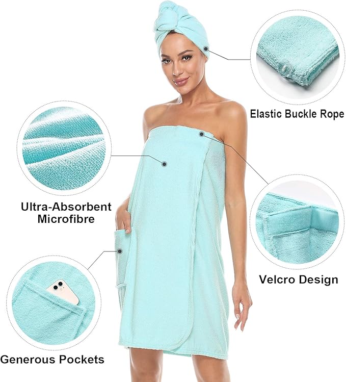 Orrpally Women Shower Wrap Robe Bath Wrap Towel Spa Body Wrap Adjustable Closure Bathrobe