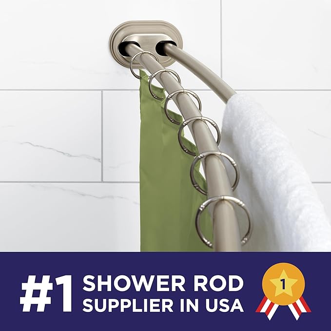 Zenna Home Rustproof Double Curved Shower Curtain Rod, No Drill Adjustable Curved Tension Shower Curtain Rod for Bathroom, Easy Install, Rounded for Extra Room, 50 to 72 Inches, Satin Nickel