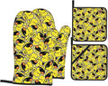 Funny Rubber Duck with Sunglasses Oven Mitts and Pot Holders 4 Pcs Set Oven Gloves and Potholders for Cooking Microwave BBQ Baking Grilling