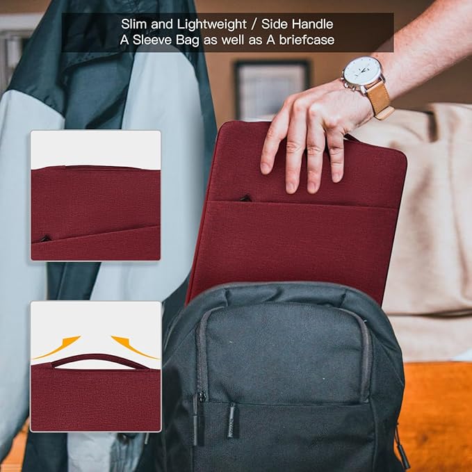 14 Inch Laptop Sleeve Case for HP Acer Chromebook/Stream/Pavilion Plus 14, Lenovo IdeaPad/ThinkPad, ASUS Vivobook Go, Dell Latitude Computer Bag, Wine Red