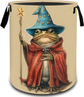 VODRM Wizard Frog Magic Laundry Basket, Dirty Collapsible Clothes Toy Organizer Hamper for Kids Adults, Oxford Cloth Waterproof Storage Bin for Bedroom Bathroom Fantasy Decor Gifts, 19.7"X15.7"